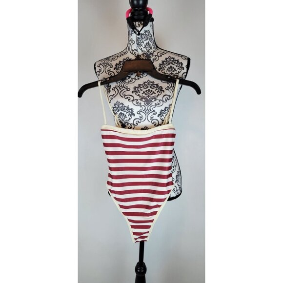 SAME Los Angeles Swim Womens One Piece ColorBlock Stripped Burgandy XSmall - Picture 3 of 7